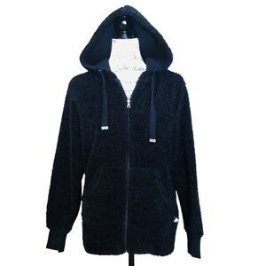 Free Country Hoodie Zip Jacket Plush Teddy Pile Pockets Black